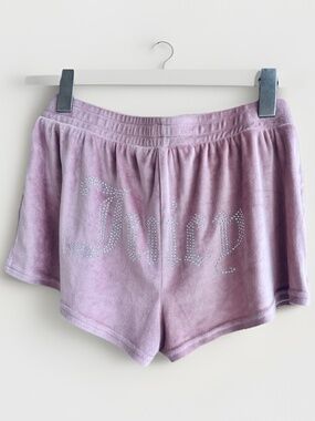 Y2K Vintage Juicy Couture Velour Shorts Pink Bling Rhinestone Logo Medium M